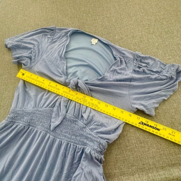 LOFT Beach Romper Small Scoop Tie Neck Short Sleeve Pockets Relaxed Fit Rayon & - Picture 8 of 12